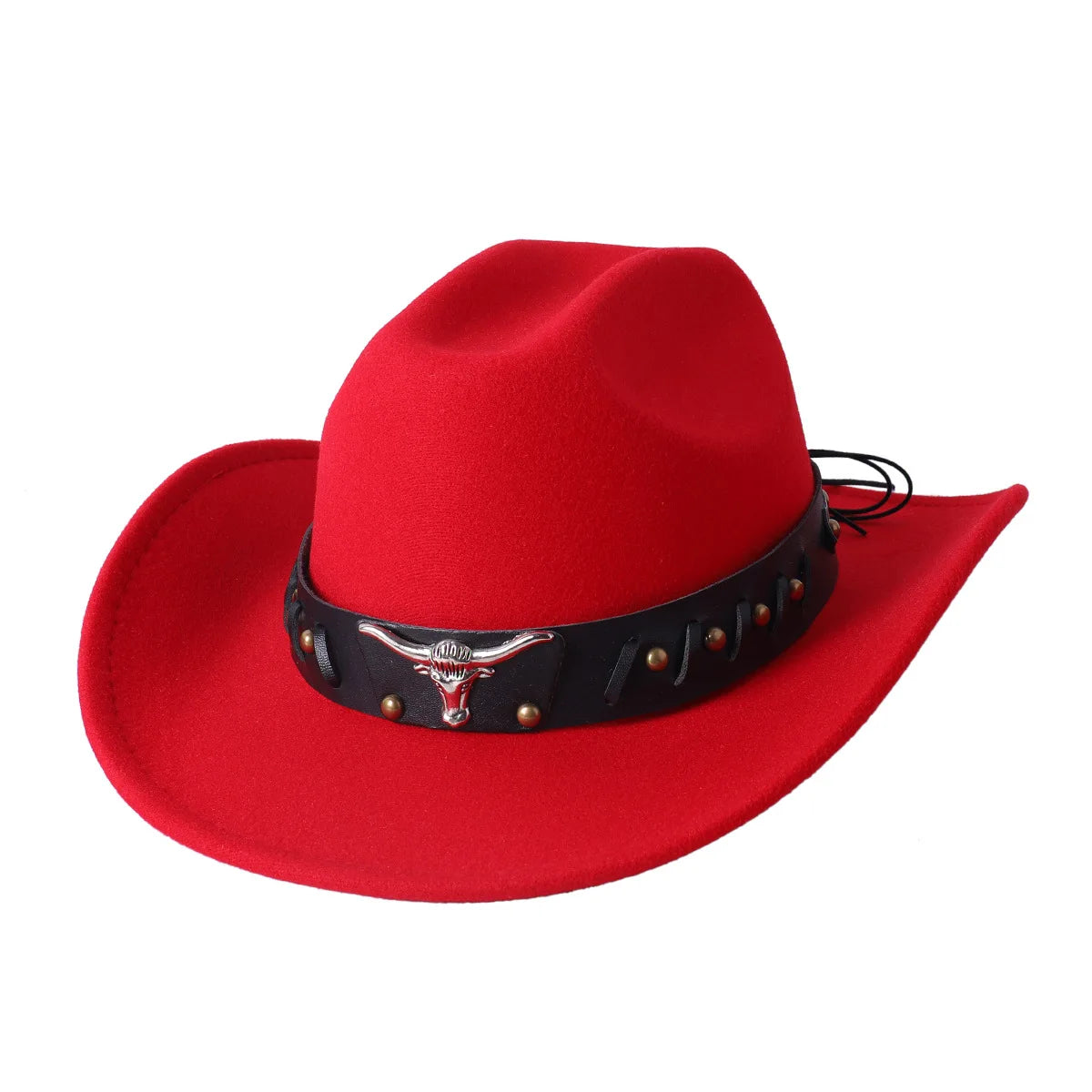 Cowboy Hat Fashion Chic Unisex Solid Color Jazz Hat With Bull Shaped Decor Western Cowboy Hats