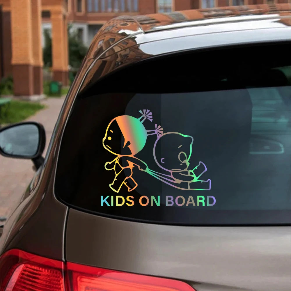 Reflective Kids On Board Safety Warning Sign Car Body Window Windshield Creative Vinyl Decal Sticker Decoration Auto Accessories