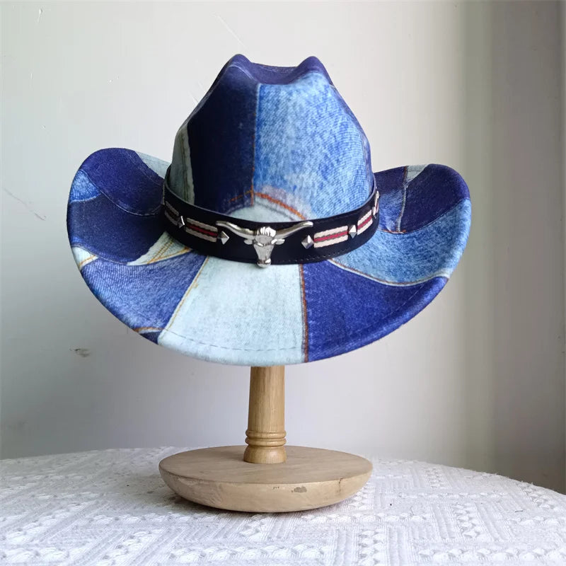 Cowboy Hat Fashion Chic Unisex Solid Color Jazz Hat With Bull Shaped Decor Western Cowboy Hats