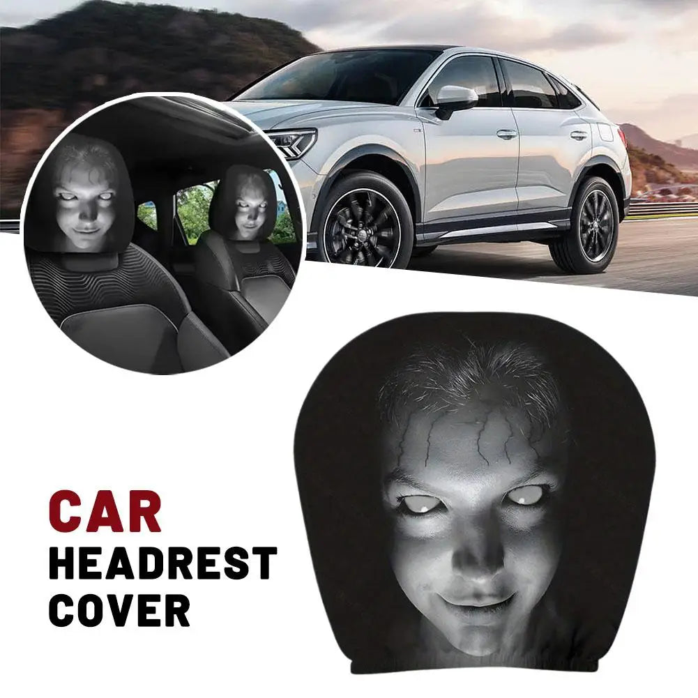 2Pcs Halloween Decor Car Seat Cover Horror Design Car Headrest Covers Breathable Elastic Car Headrest Cover for Sedan, Truck, SUV