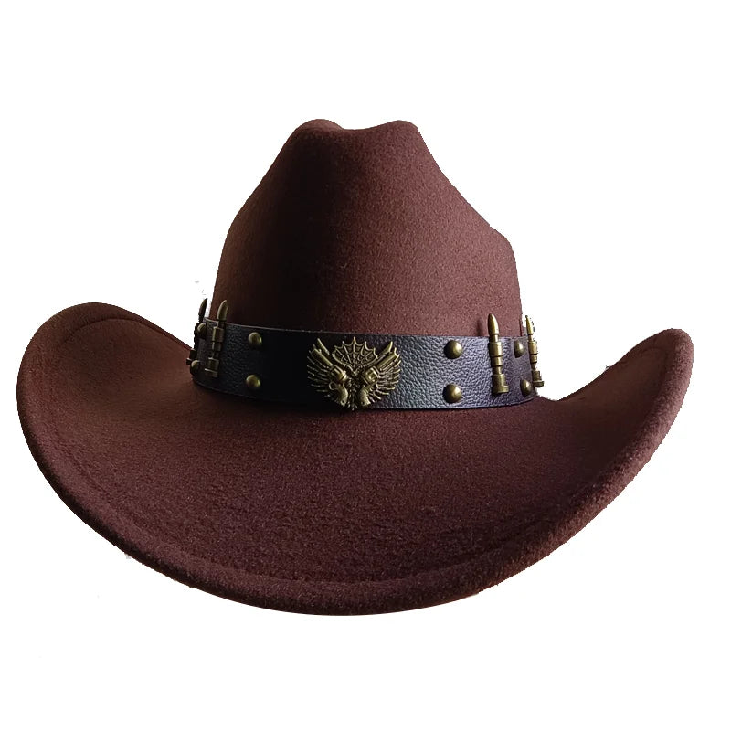 Cowboy Hat Fashion Chic Unisex Solid Color Jazz Hat With Bull Shaped Decor Western Cowboy Hats