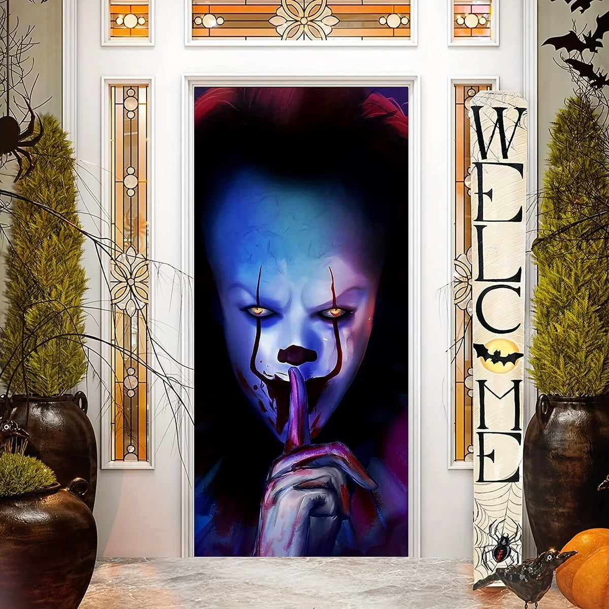 Halloween banner is decorated, served as a prank or treated to a creepy creepy IT themed background