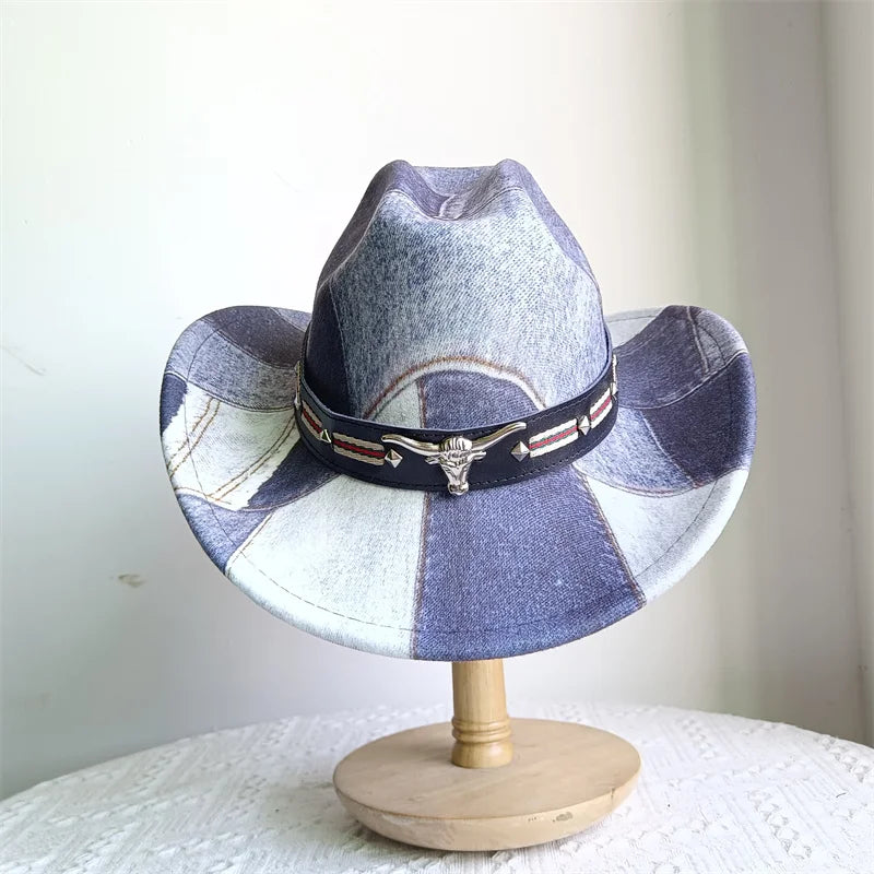 Cowboy Hat Fashion Chic Unisex Solid Color Jazz Hat With Bull Shaped Decor Western Cowboy Hats