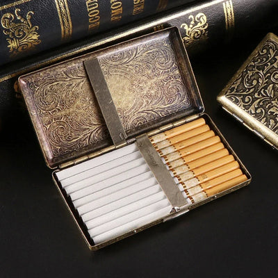 New 1 Retro Antiqued Bronze Cigarette Case 20pcs Capacity Cigarette Box Metal Cigarette Bag Outdoor Cigarette Storage