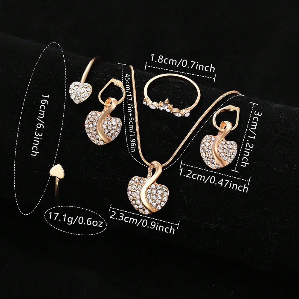 Quartz Watch Gold Luxury Women Ring Necklace Earring Rhinestone Fashion Wristwatch Casual Ladies Watches Jewelry Set ﻿