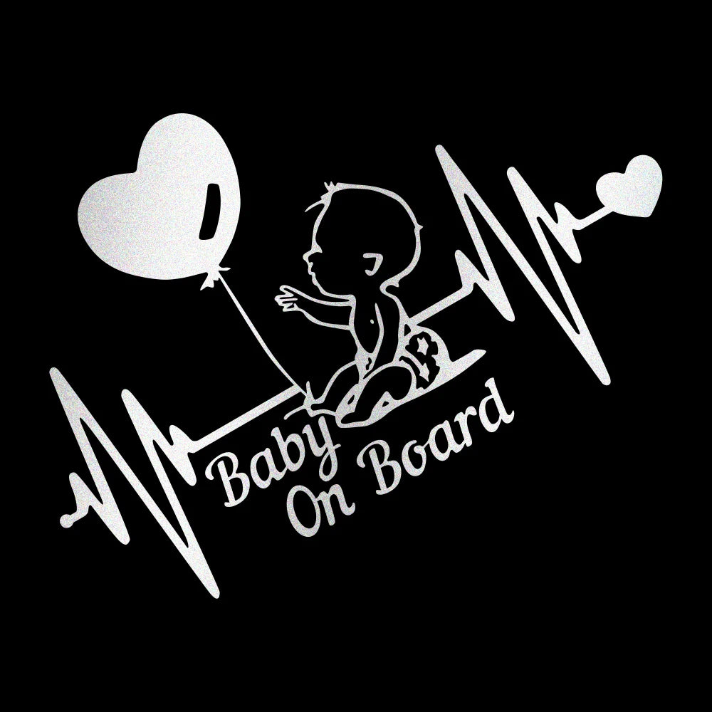 Car Reflective Stickers Heartbeat Balloon Baby On Board Vinyl Cartoon Fashion Decal Auto Kids Warning Sign Stickers Decoration