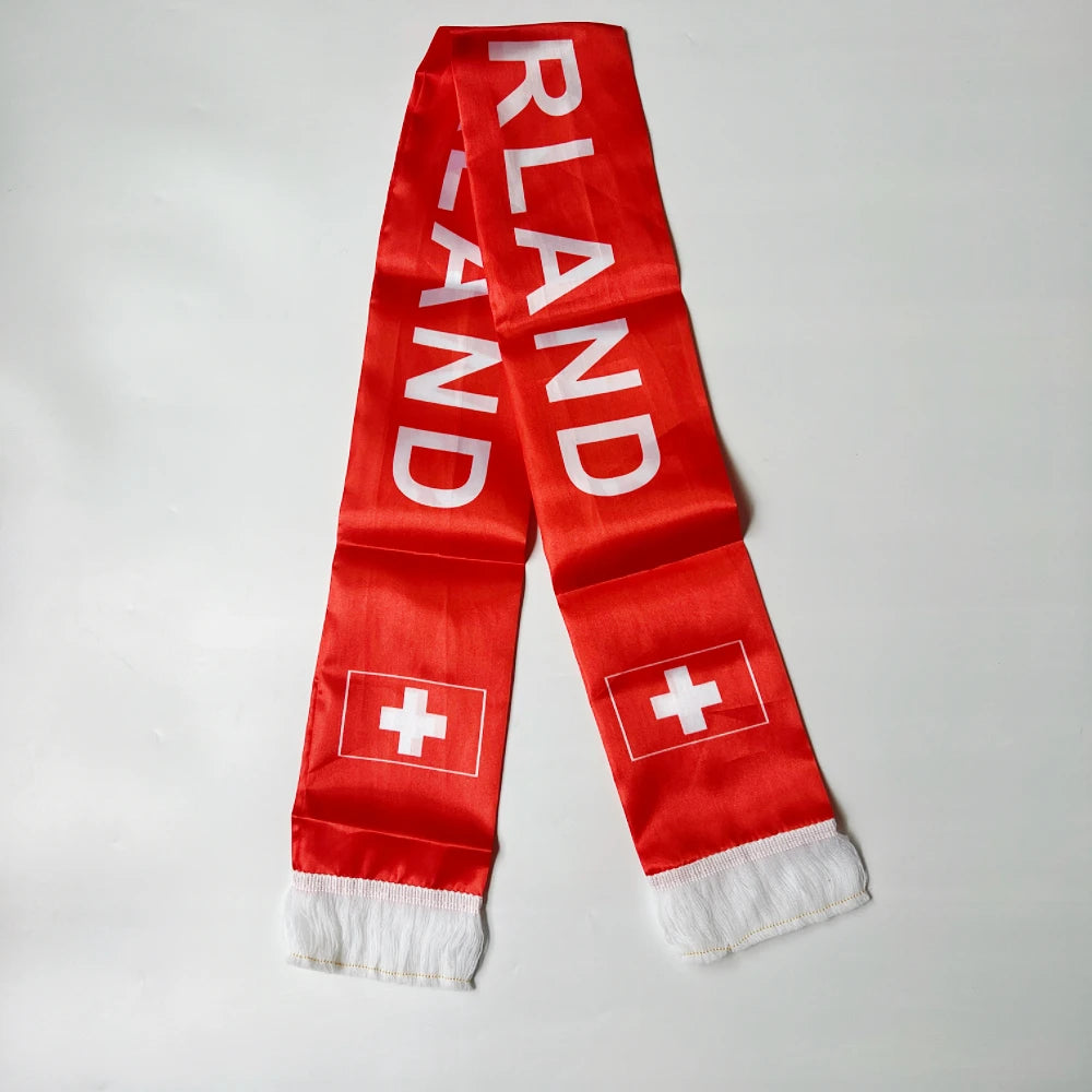 2026 Flag Scarf14x135cm Double-sided Printed Satin Haiti Flag Scarf Tassels Suitable for Football, Sports