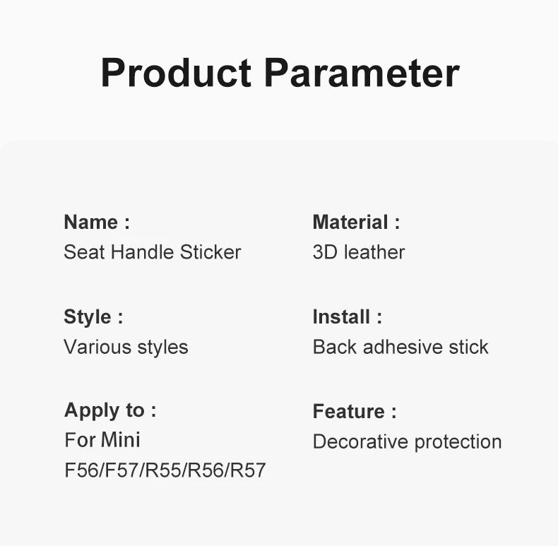 Car Rear Seat Back Handle Decal Cover Protective Sticker For Mini Cooper R56 R55 F56 F57 Interior Decorative Accessories