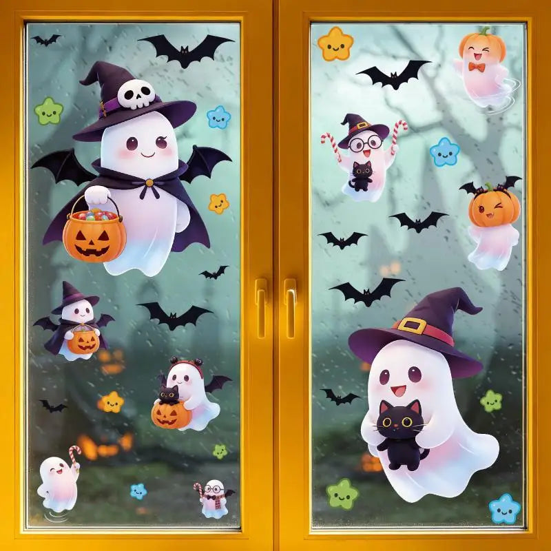 Halloween Window Clings With Ghost Pumpkin Bat Patterns Easy Peel For Home