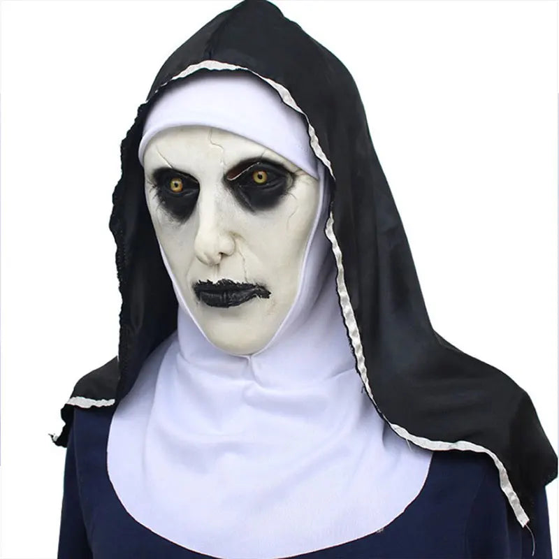 Creepy latex nun mask Valak with attached head covering  for Halloween cosplay
