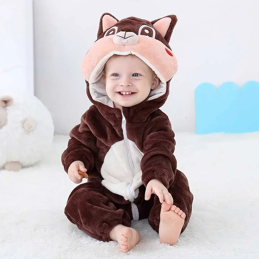 Baby Rompers Winter Costume Flannel for Girl Boy Toddler Infant Clothes Kids Overall Animals