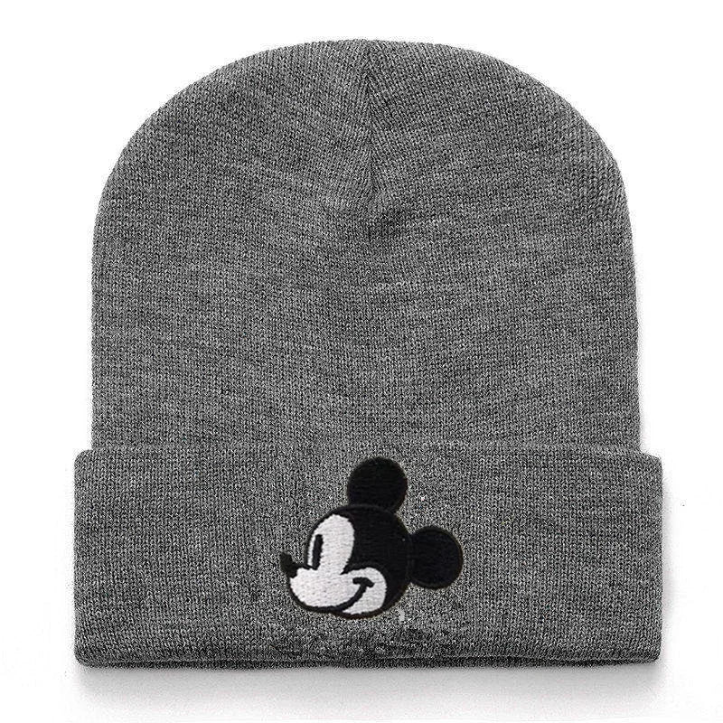 Mickey Beanie Hat Women Men Knitted Warm Winter Hats For Women Men Solid Hip-hop Casual Cuffed Beanies Bonnet