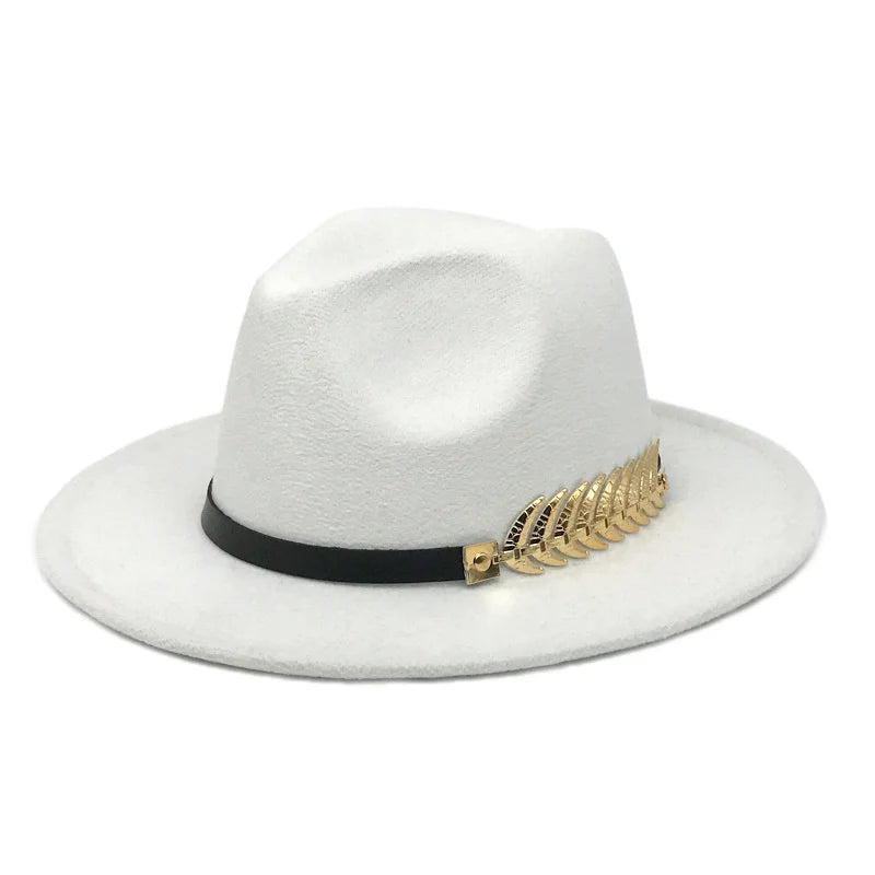 Fedora hat neutral wide brim jazz hat feather belt autumn and winter british vintage panama hat