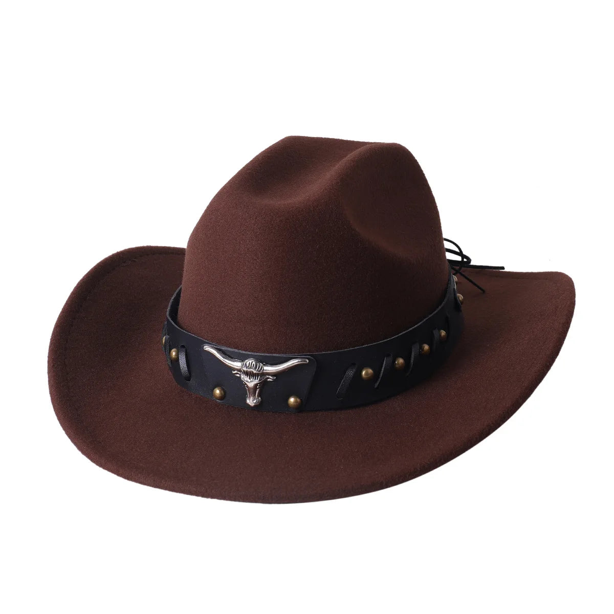 Cowboy Hat Fashion Chic Unisex Solid Color Jazz Hat With Bull Shaped Decor Western Cowboy Hats