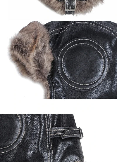 Hat Men Women's Pilot Aviator Bomber Trapper Hat Faux Fur Leather Snow Cap with Ear Flaps Pilot Winter Bomber Hat