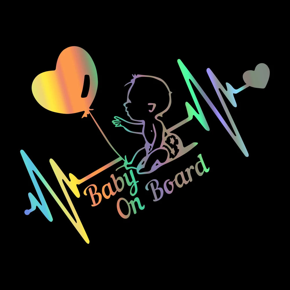 Car Reflective Stickers Heartbeat Balloon Baby On Board Vinyl Cartoon Fashion Decal Auto Kids Warning Sign Stickers Decoration