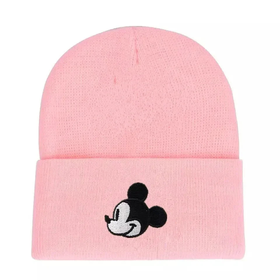 Mickey Beanie Hat Women Men Knitted Warm Winter Hats For Women Men Solid Hip-hop Casual Cuffed Beanies Bonnet