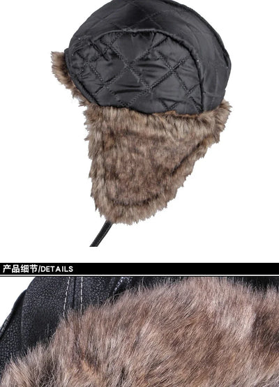 Hat Men Women's Pilot Aviator Bomber Trapper Hat Faux Fur Leather Snow Cap with Ear Flaps Pilot Winter Bomber Hat