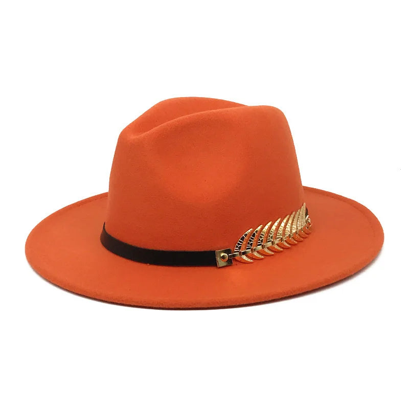 Fedora hat neutral wide brim jazz hat feather belt autumn and winter british vintage panama hat