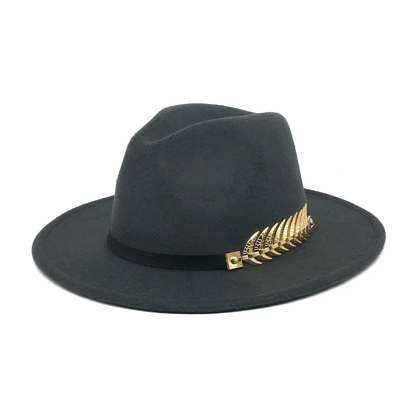 Fedora hat neutral wide brim jazz hat feather belt autumn and winter british vintage panama hat