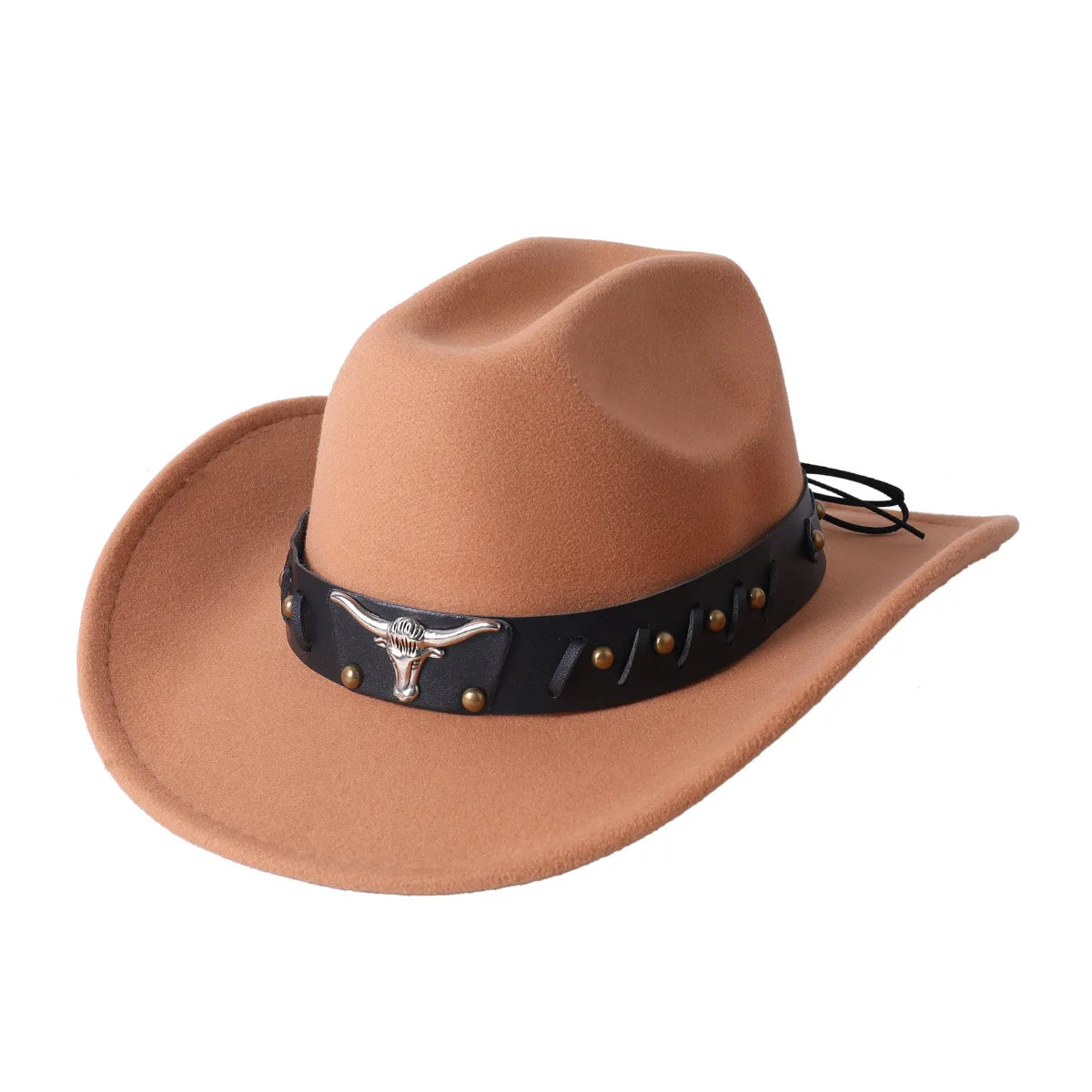Cowboy Hat Fashion Chic Unisex Solid Color Jazz Hat With Bull Shaped Decor Western Cowboy Hats