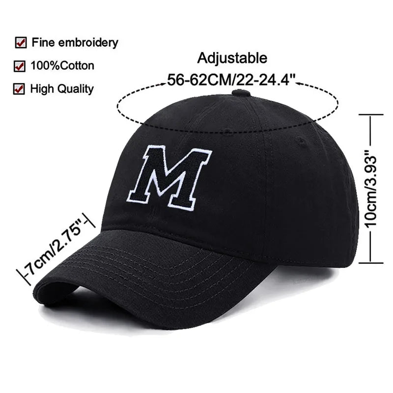 Letter A-Z Embroider Baseball Cap For Men Womne High Quality Soft Cotton Fashion Team Sport Visors Snapback Caps