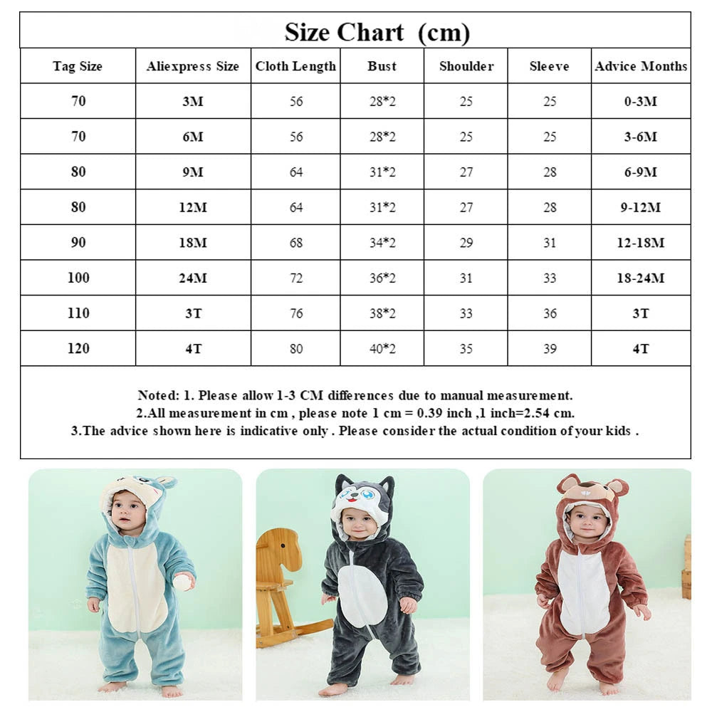Baby Rompers Winter Costume Flannel for Girl Boy Toddler Infant Clothes Kids Overall Animals