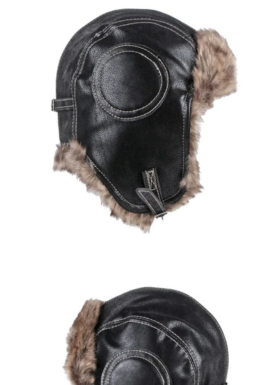 Hat Men Women's Pilot Aviator Bomber Trapper Hat Faux Fur Leather Snow Cap with Ear Flaps Pilot Winter Bomber Hat