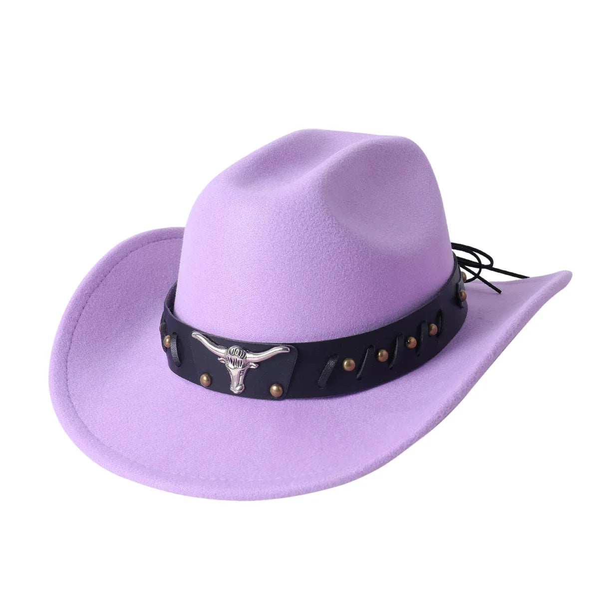 Cowboy Hat Fashion Chic Unisex Solid Color Jazz Hat With Bull Shaped Decor Western Cowboy Hats