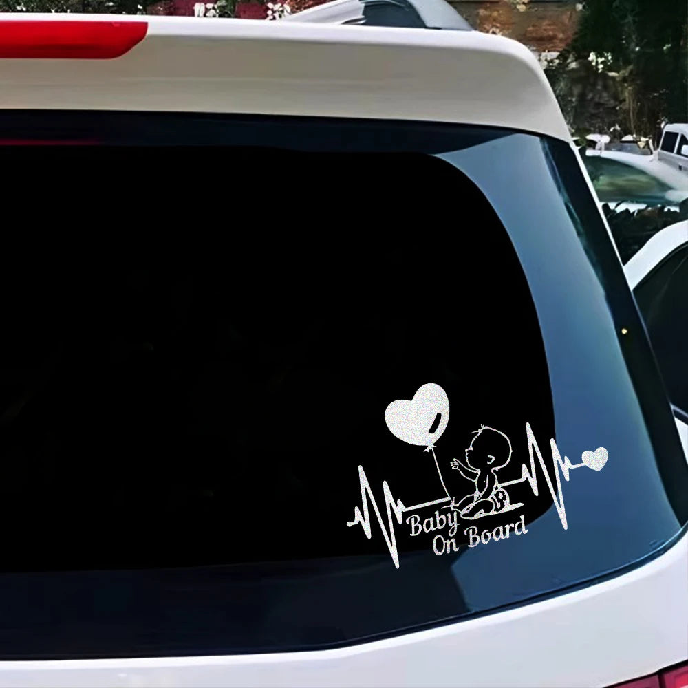 Car Reflective Stickers Heartbeat Balloon Baby On Board Vinyl Cartoon Fashion Decal Auto Kids Warning Sign Stickers Decoration