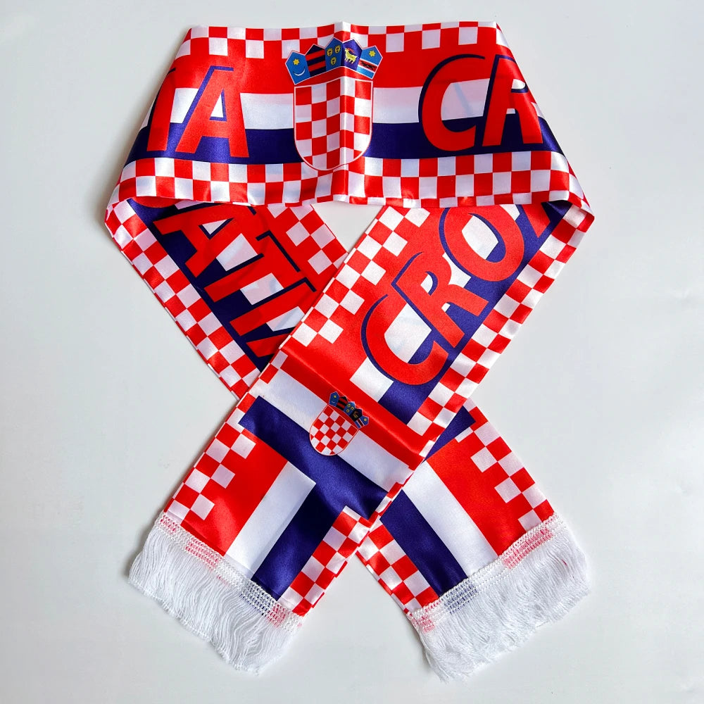 2026 Flag Scarf14x135cm Double-sided Printed Satin Haiti Flag Scarf Tassels Suitable for Football, Sports