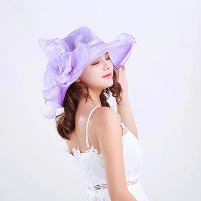 Flower Lady Hat Summer Organza Wide Brim Sunscreen Kentucky Derby Hats For Women