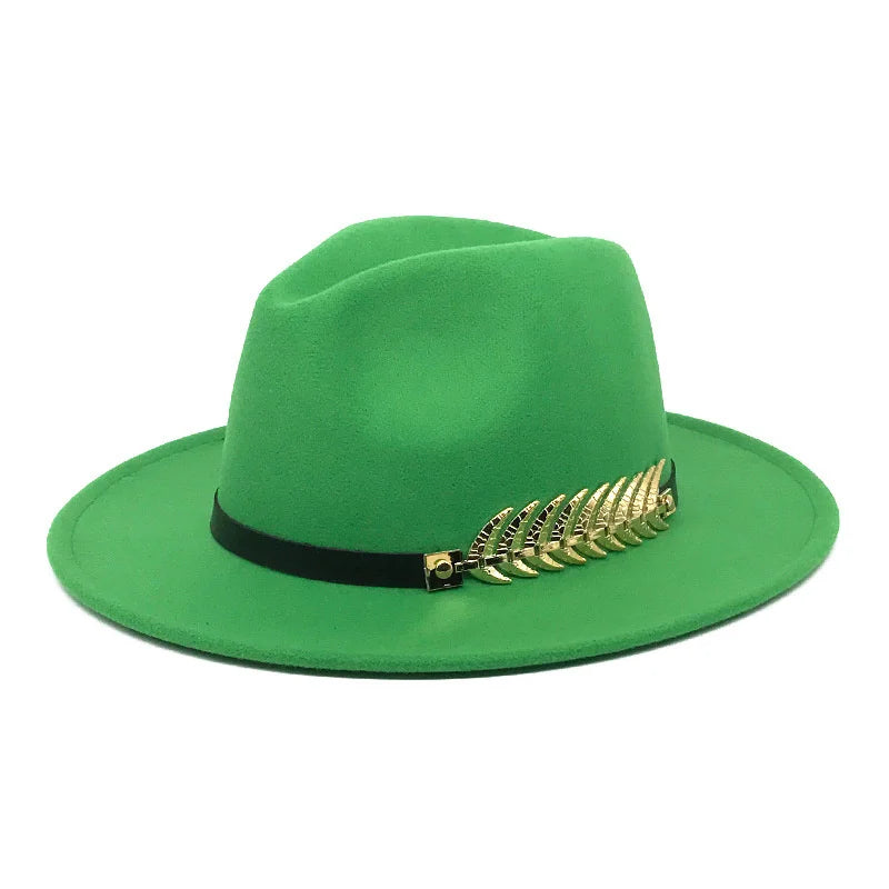 Fedora hat neutral wide brim jazz hat feather belt autumn and winter british vintage panama hat