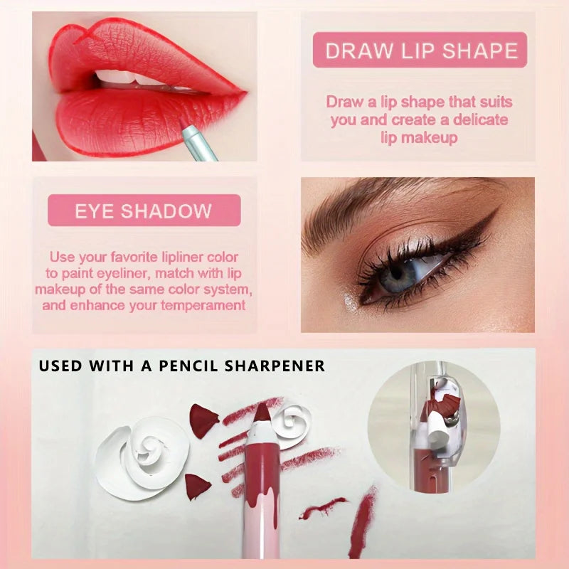 Lip Liner Pencil Set Waterproof Long Lasting Nude Red Lip Contour Pencil Sexy Rose Pink Lipstick Tint Makeup