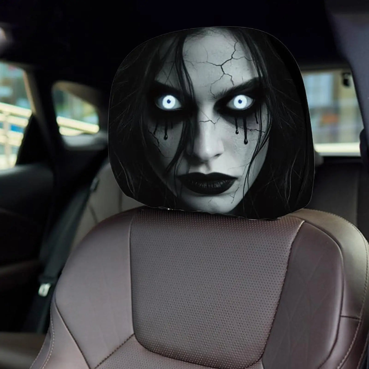 Scary Headrest Cover Halloween Decoration Accessories Hilarious Car Headrest Protector for Men Women Family Friends