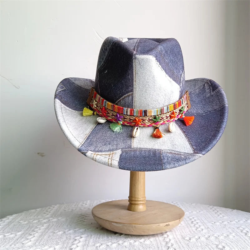 Cowboy Hat Fashion Chic Unisex Solid Color Jazz Hat With Bull Shaped Decor Western Cowboy Hats