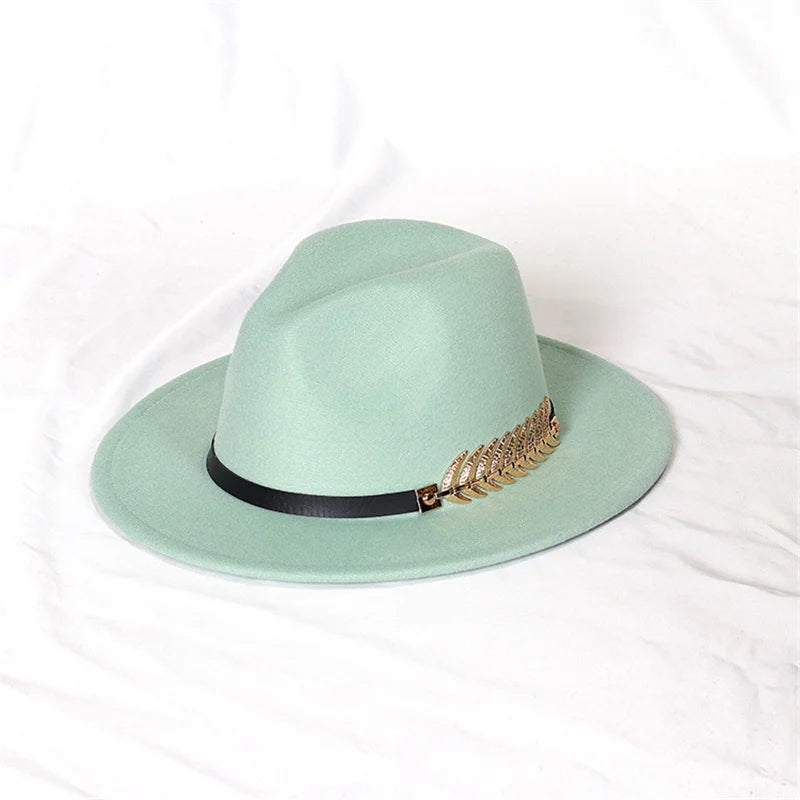 Fedora hat neutral wide brim jazz hat feather belt autumn and winter british vintage panama hat