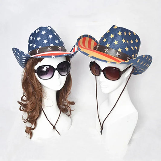 American Flag Cowboy Hats For Men Wide Brim Usa Cowgirl Chapeau Homme Cap Usa Flag Straw Cowboy Hat