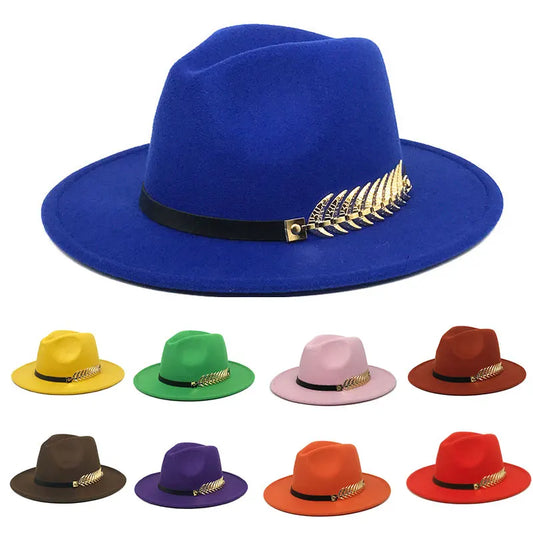 Fedora hat neutral wide brim jazz hat feather belt autumn and winter british vintage panama hat