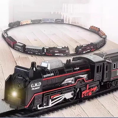 Railway Freight Train Toy Electric Christmas Train Track Set with Light Tracks Model Toys for Kids Gift Children