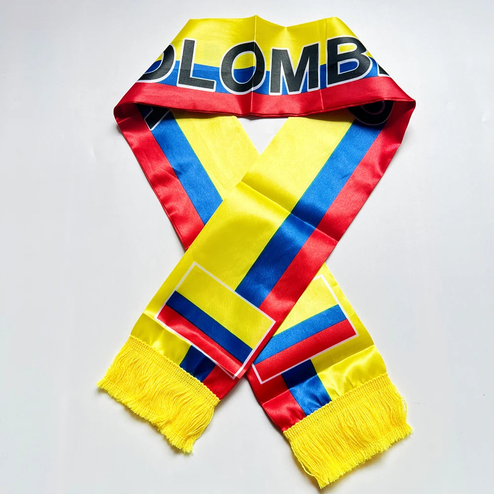 2026 Flag Scarf14x135cm Double-sided Printed Satin Haiti Flag Scarf Tassels Suitable for Football, Sports