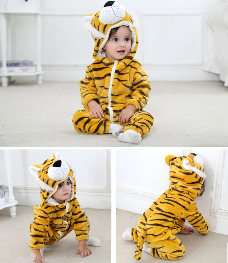 Baby Rompers Winter Costume Flannel for Girl Boy Toddler Infant Clothes Kids Overall Animals