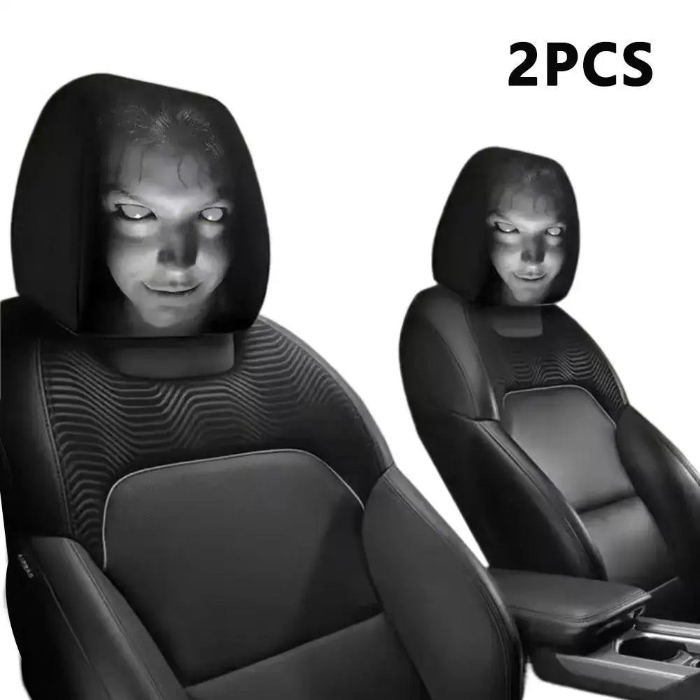 2Pcs Halloween Decor Car Seat Cover Horror Design Car Headrest Covers Breathable Elastic Car Headrest Cover for Sedan, Truck, SUV