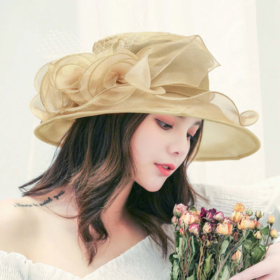 Flower Lady Hat Summer Organza Wide Brim Sunscreen Kentucky Derby Hats For Women