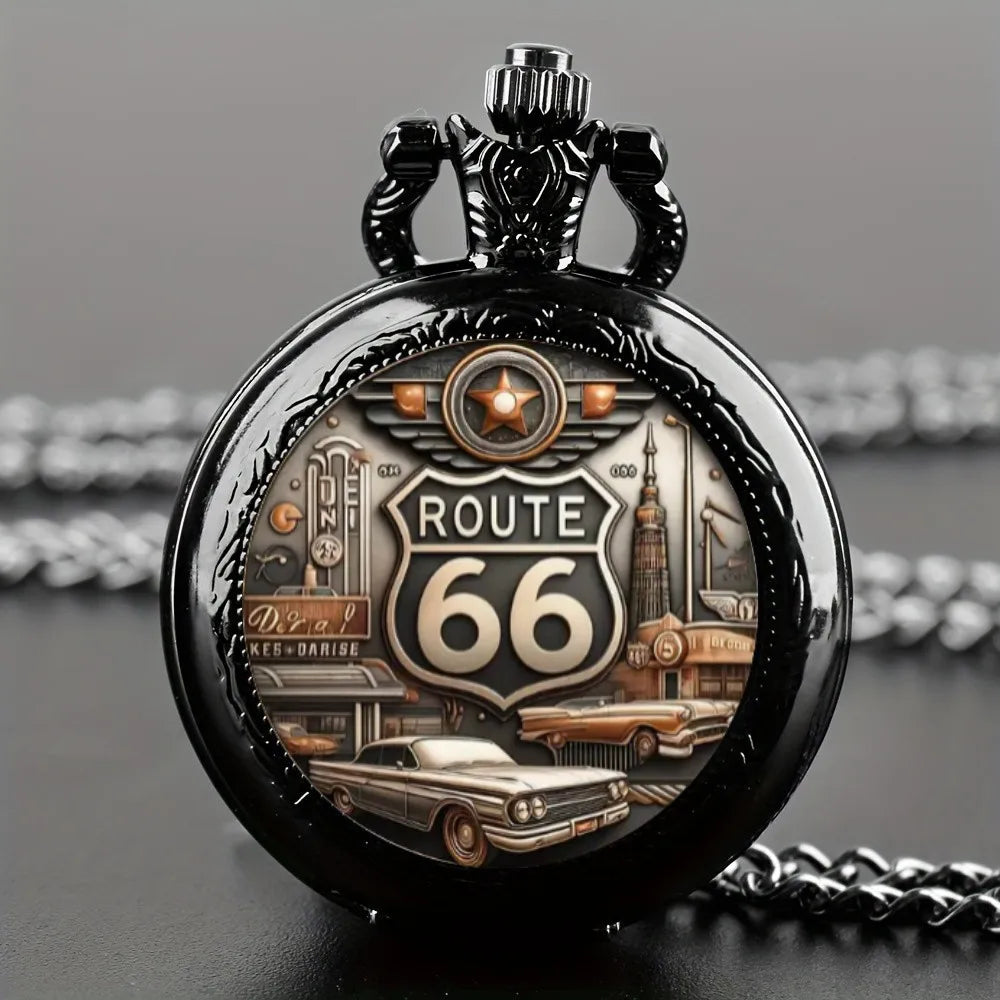 Route 66 American The Mother Road Pocket Watch Design, Precise Quartz Movement Watch Gift