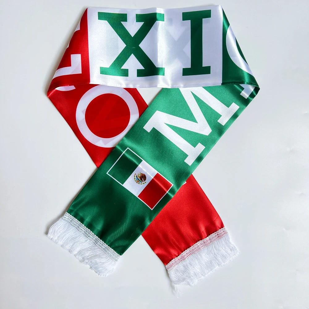 2026 Flag Scarf14x135cm Double-sided Printed Satin Haiti Flag Scarf Tassels Suitable for Football, Sports