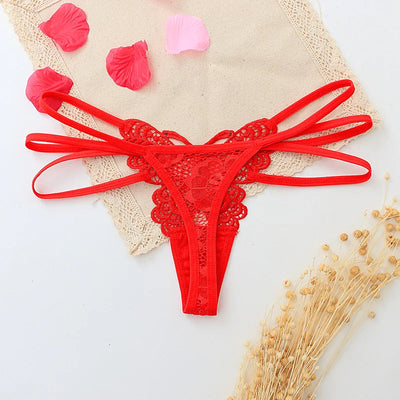 G-string Double Thin Straps Panties Lace Hollowed High Slit Thongs Butterfly Fun Underwear T-back Underpants