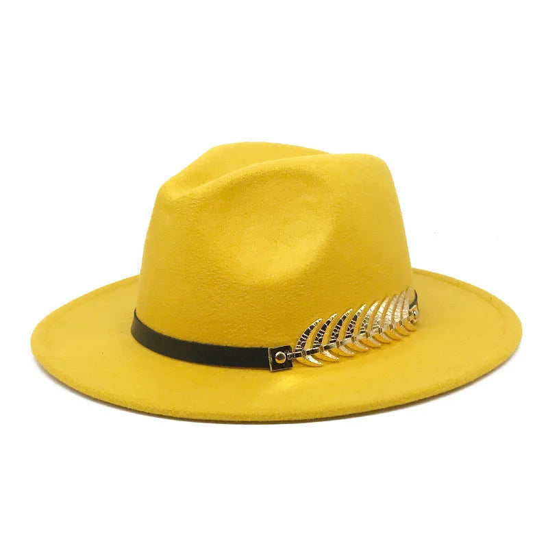 Fedora hat neutral wide brim jazz hat feather belt autumn and winter british vintage panama hat