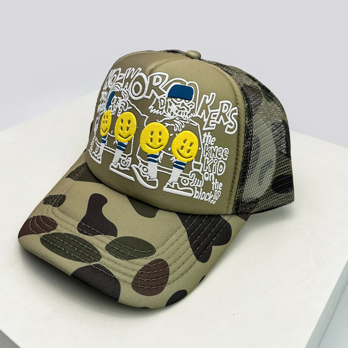 3D Printed Letter Smiling Face Baseball Hats Color Block Sunshade Hip Hop Breathable Trucker Caps Mesh