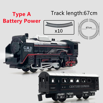 Railway Freight Train Toy Electric Christmas Train Track Set with Light Tracks Model Toys for Kids Gift Children